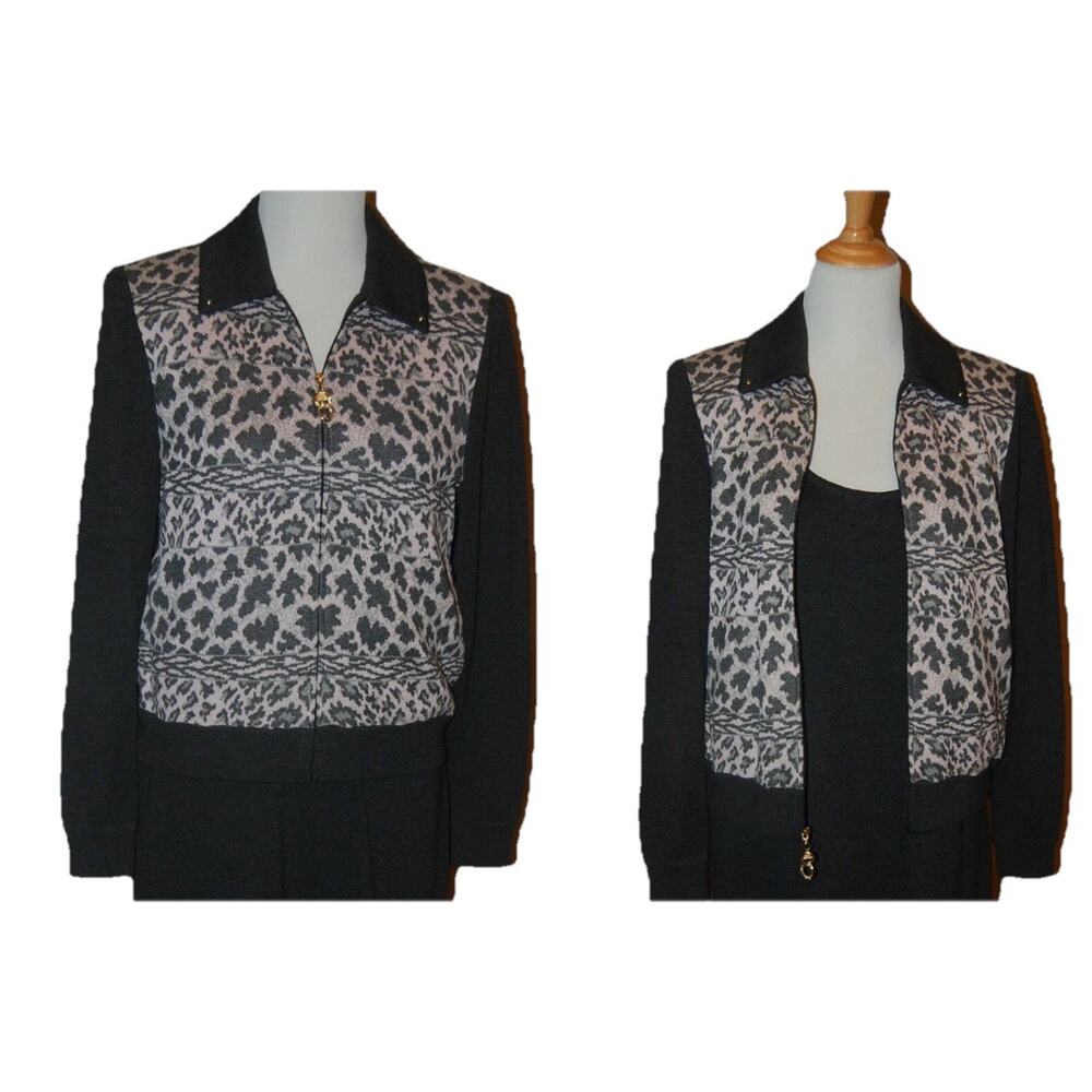 St John Collection  wool blend Knits Sweater Jacket Size 10 pink leopard